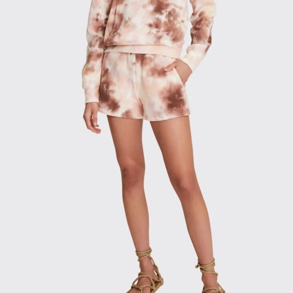 A.L.C. Wrenn Drawstring Waist Fleece-Back Pull On Tie Dye Sweat Shorts Pink S